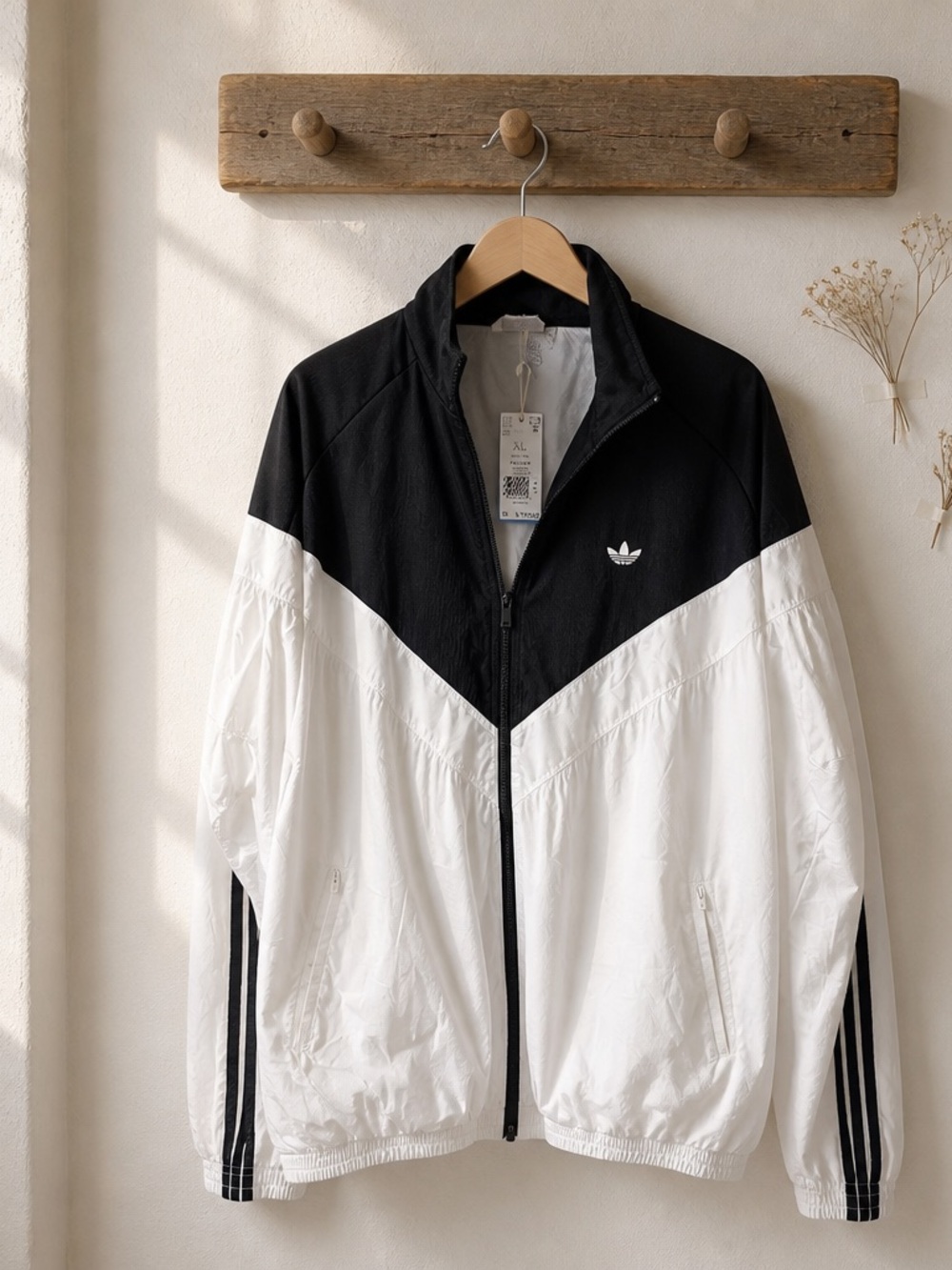 adidas Black and White Chevron Track Windbreaker Jacket